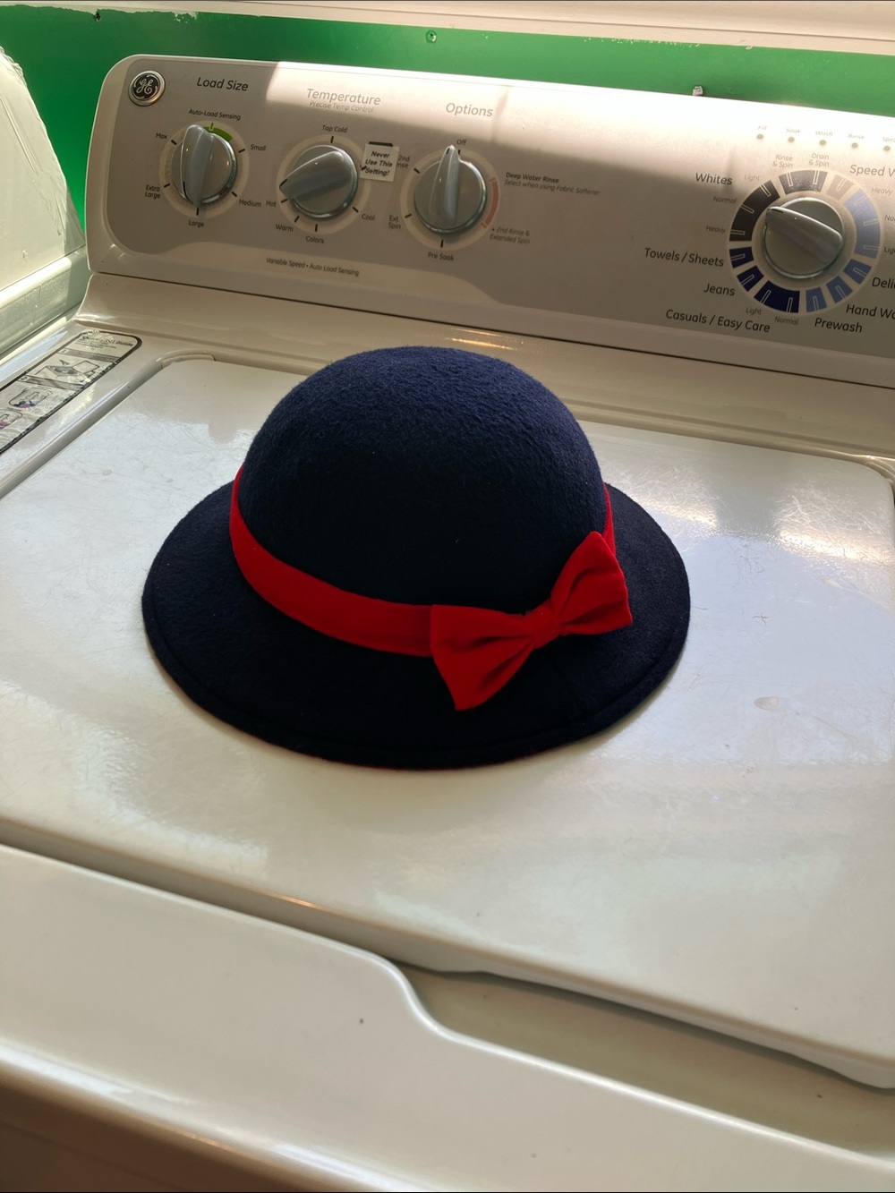 Kids Navy Bow Trim Wool Hat with Red Band